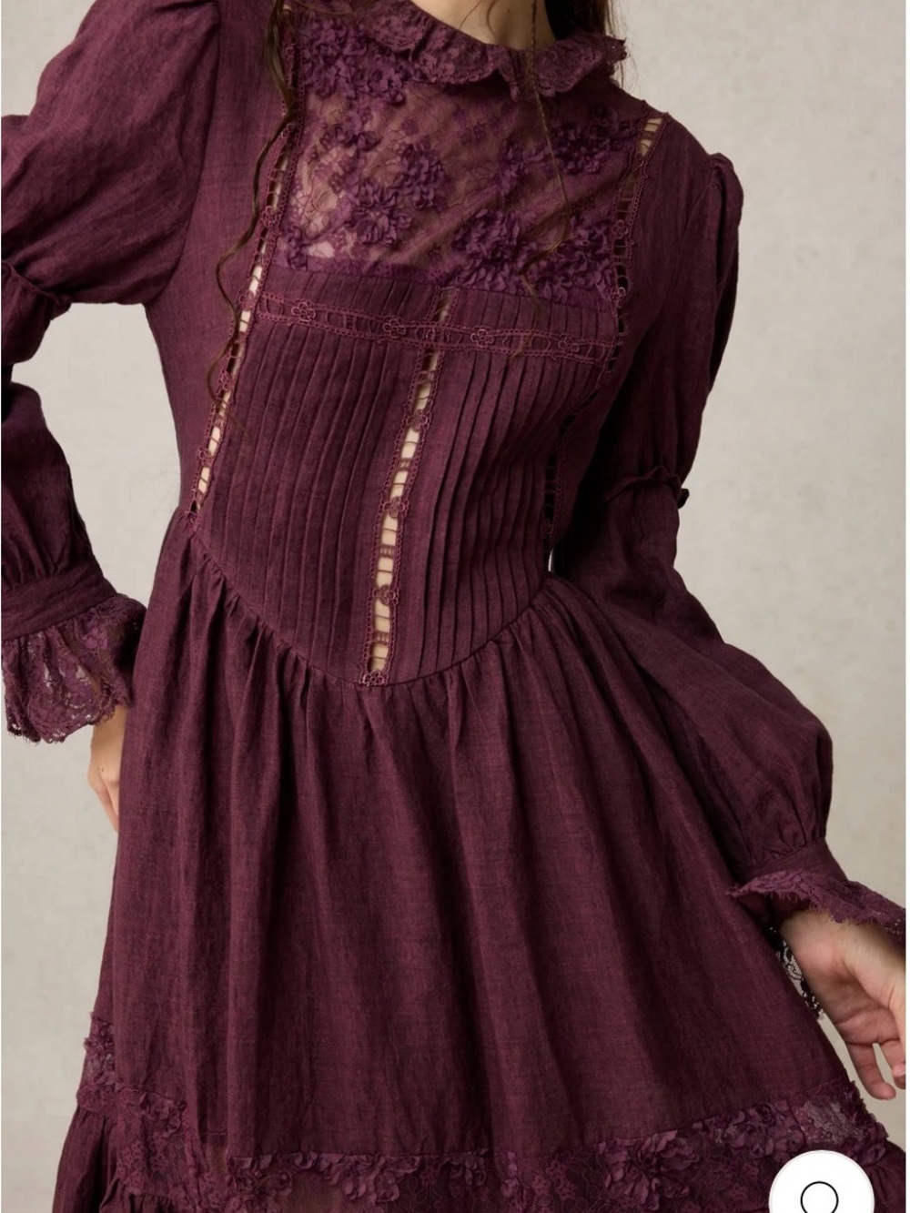 Linennaive Beverly Victorian-Inspired Long Sleeve Dress in Eggplant